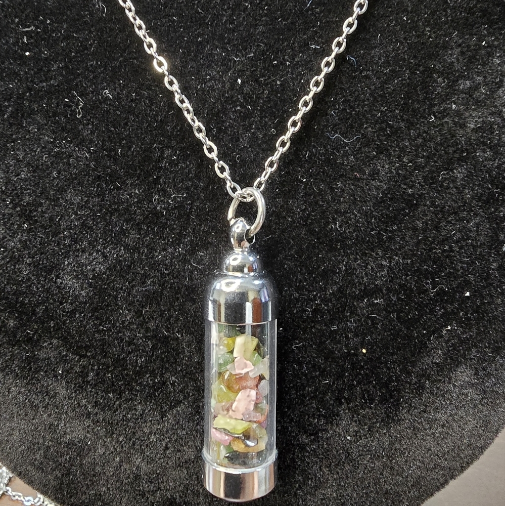 Chakra Crystal Chips Vial Pendant Necklace